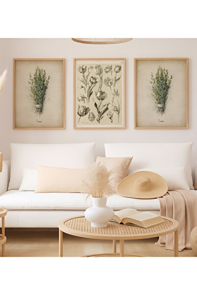 VOBA STORE SET DE PICTURĂ DECORATIVĂ CU TEMATICĂ FLORALĂ, CU CADRU, 3 PIESE