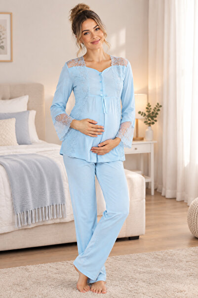 by İGP Long Sleeve Lace Stylish Maternity Adjustable Waist Pajama Set Effortt