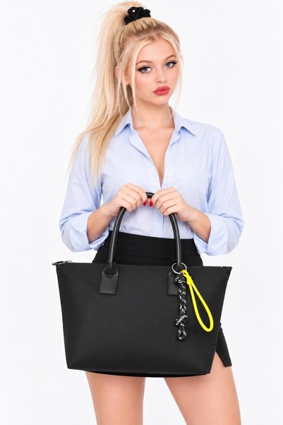 Bluewhs Women's Oversized Parachute Fabric Shoulder Bag – Water-Resistant, Lightweight, Soft, and Large Capacity Navy Blue & Black
