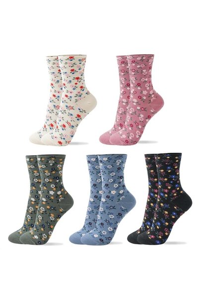 TERRIFI Women's Crew Socks 5 Pairs Soft Combed Cotton Breathable Patterned Tu...
