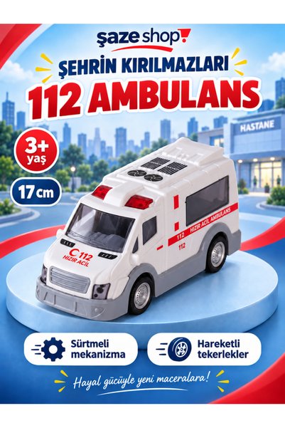 SAZE Şehrin Kırılmazları 112 Ambulans Sürtmeli Oyuncak Araç 17 cm 3+ Yaş