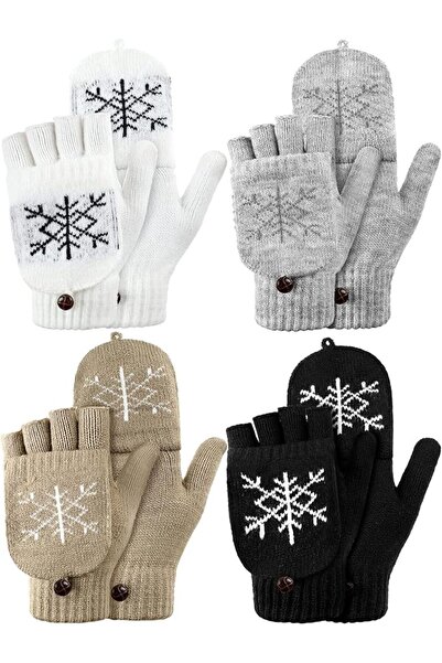 KASTWAVE 4 Pairs Women’s Winter Knitted Convertible Fingerless Gloves – Flip ...