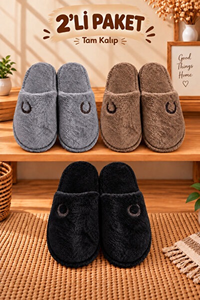 star shoes 2'li Avantajlı Paket Erkek Ev Terliği Çeyiz Terliği Kışlık Terlik ...