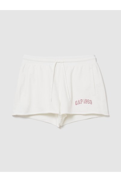 GAP Kadın Beyaz Relaxed Fransız Havlu Kumaş Grafik Baskılı Şort