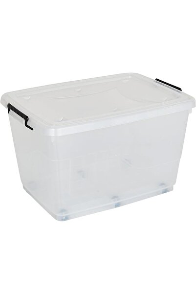 Cosmoplast 82L Clear Plastic Storage Box with Wheels & Lockable Lid Set of 2