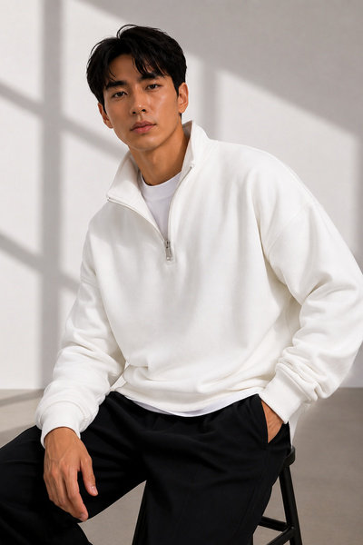 beuivo Unisex Set of 3 Half-Zipper Stand Collar 100% Cotton Soft Textured Fleece Inside Sweatshirt Plain Pullover (3 Pcs)