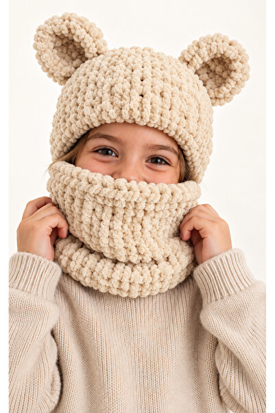 NEHOLİA Children's Unisex Puffy Balaklava with Ears Knitted Hood Neck Collar ...