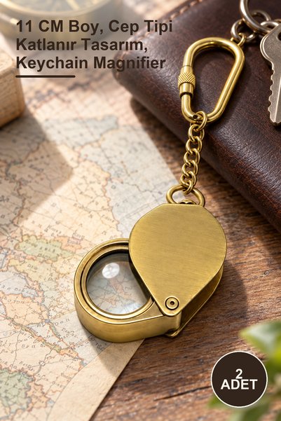 Yenilig 2 Pieces Foldable Brass Magnifying Glass Keychain – 11 cm Length, Poc...