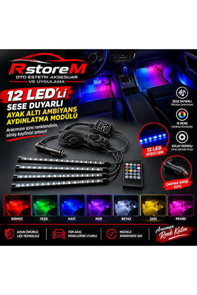 Genel Markalar 12 LED'li Sese Duyarlı RGB Kumandalı Ayak Altı Ambiyans Ledi