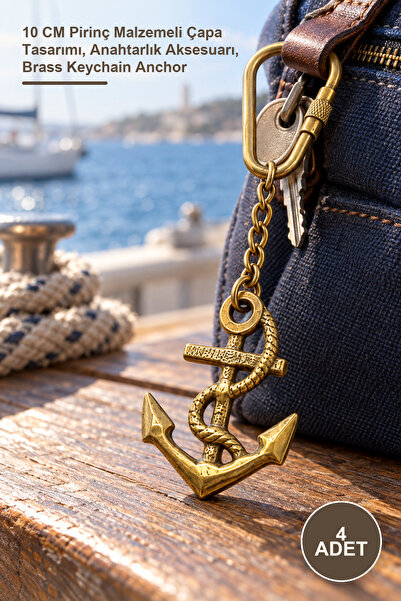 Yenilig 4 Pieces Brass Anchor Keychain – 10 cm Anchor Design with Brass Mater...