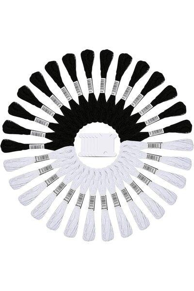 GENERAL DELFINO 24 Skeins Cross Stitch Threads, Black and White Cotton Embroi...