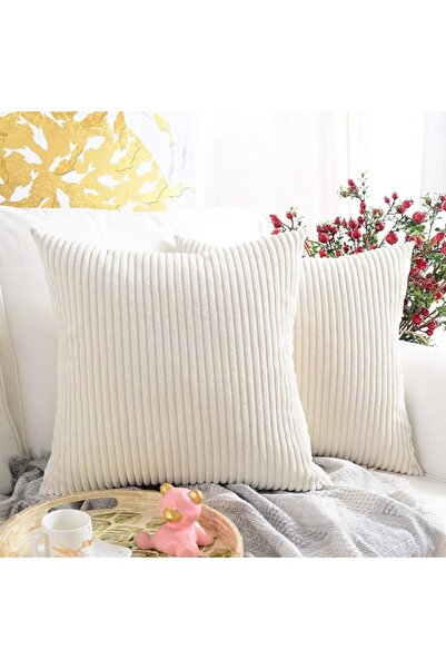MERNETTE Pack of 2, Corduroy Soft Decorative Square Throw Pillow Cover Cushio...