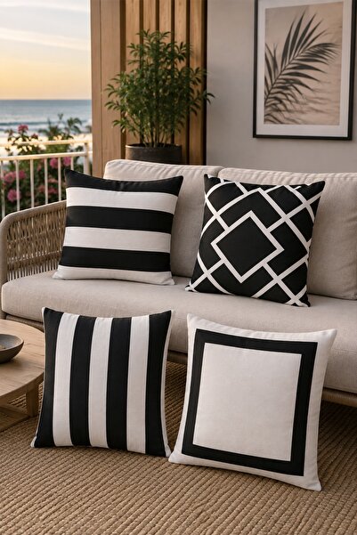 EVPANYA Black Frames Patterned 4-Piece Throw Pillow Cover Set