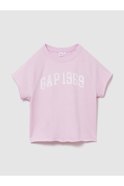 GAP Kadın Açık Pembe Relaxed Fransız Havlu Kumaş Grafik Baskılı T-Shirt