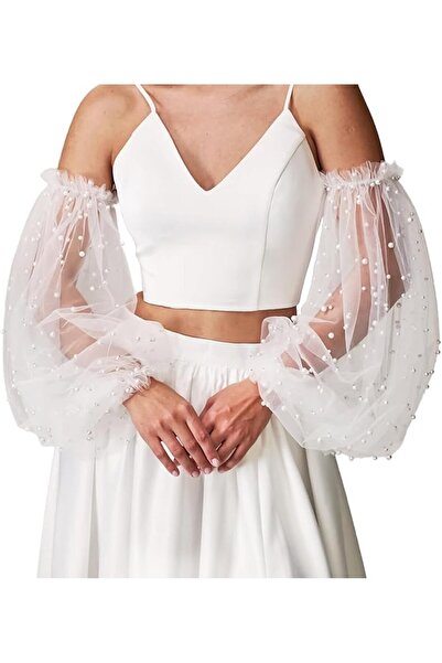 X SPRING Long Wedding Gloves, Elegant Lace Fingerless Gloves with Puffy Ruffl...