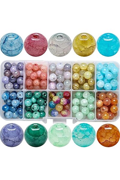 NALACAL Colorful Cracked Glass Beads 200PCS Crackle Lampwork Crystal Beads wi...