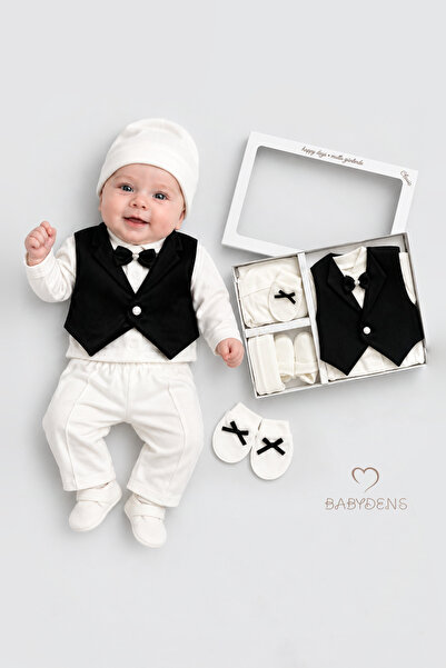 BABYDEN'S طقم مولود جديد من 6 قطع للأطفال الذكور مع ربطة عنق وسترة في صندوق، ...