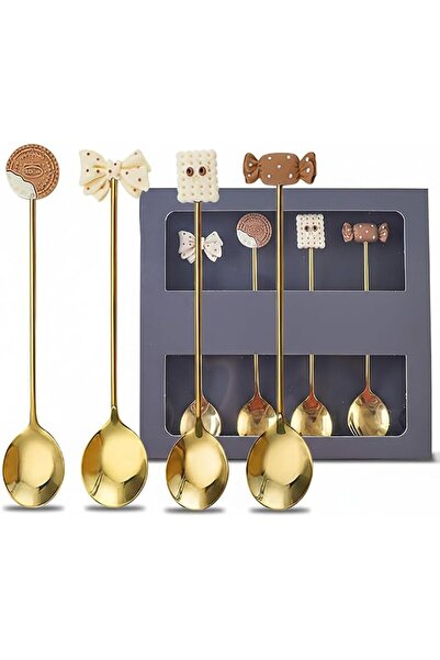 Yelajoy 4 PCS Coffee Spoons 55 Inch Long Handle Gold Dessert Scoops