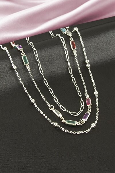 Angel Of Life Rectangular Crystal Stone Triple Necklace