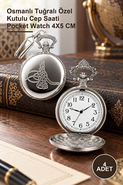 Yenilig 4 Pieces of Silver Chain Watches – Pocket Watch with Ottoman Monogram...