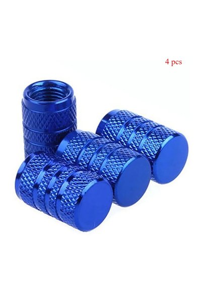 Choice Blue 4pcs Knurling Style Tire Valve Caps Aluminum Silver Car Bike Whee...