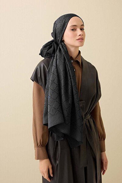 Imannoor İman I Kafes Black Tencel Cotton Silk Shawl 70X200