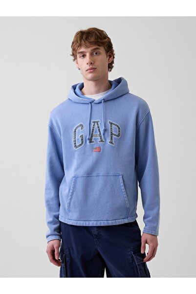 GAP Erkek Açık Mavi VintageSoft Oversized Americana Logo Sweatshirt