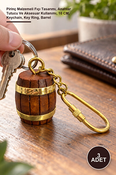 Yenilig 3 pieces brass barrel keychain - brass material barrel design, key ho...