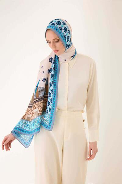 Imannoor Vuslat Blue Floral Viscose Shawl 70X210 70X210