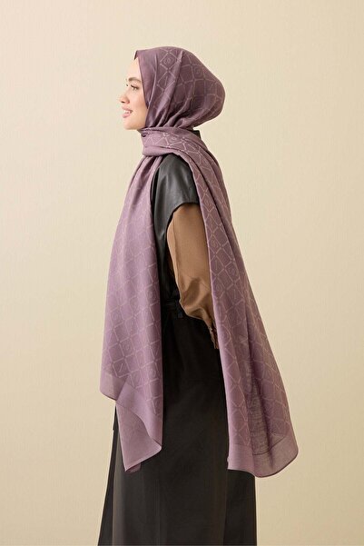 Imannoor İman I Kafes Gray-Lilac Tencel Cotton Silk Shawl 70X200