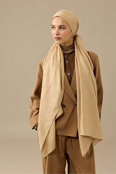 Imannoor Dama Pattern Camel Naia Cotton Shawl 70X200