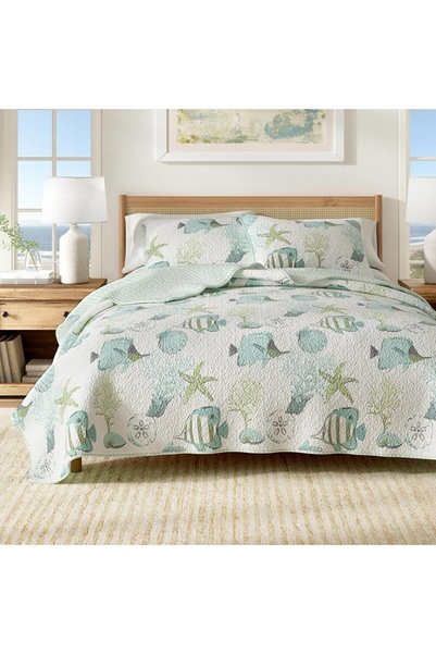Great Bay Home طقم لحاف سرير كوستال كامل/كوين، لحاف صيفي كوستال مع أغطية وسائ...