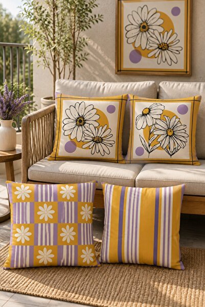 EVPANYA Yellow Daisies Patterned 4-Piece Throw Pillow Cover Set