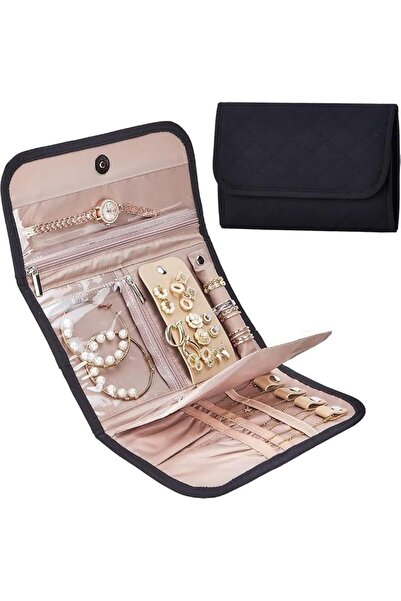 AZONEE Foldable Travel Jewelry Organizer, Portable Jewelry Storage Roll for E...