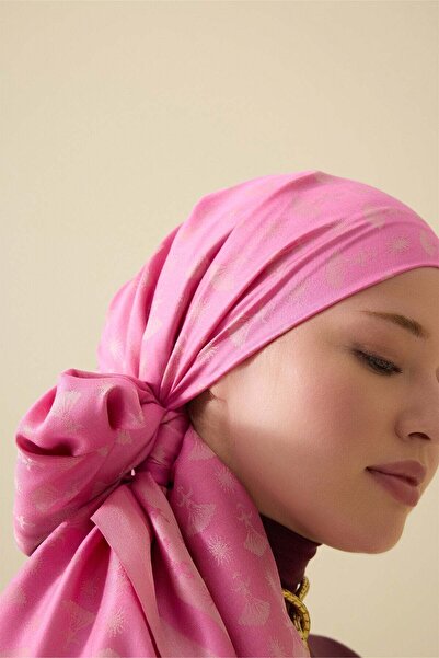Imannoor Carnation Monogram Pink Silk Shawl 68X200