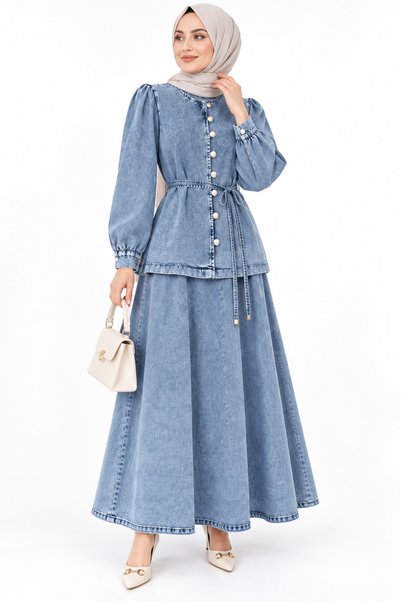 Miss Meliss Women's Hijab Denim Two-Piece Set