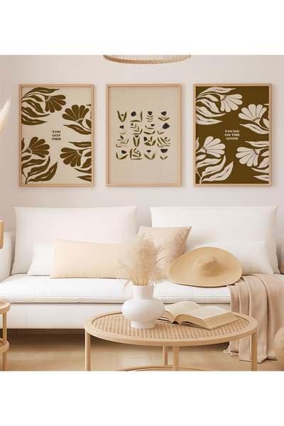 VOBA STORE SET DE PICTURI DECORATIVE CU TEMATICĂ FLORALĂ, CU CADRU, 3 PIESE, ...