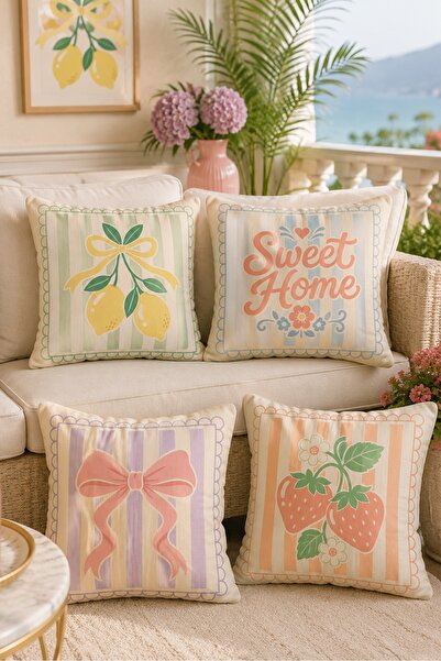 EVPANYA Sweet Home Patterned 4-Piece Throw Pillow Cover Set