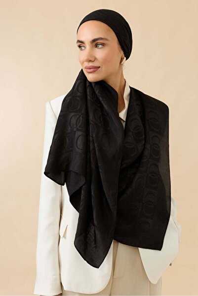 Imannoor Checkerboard Pattern Black Naia Cotton Shawl 70X200