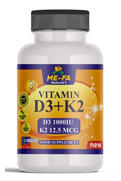 ME-FA Natural’s Vitamin D3 + K2 1000 IU 12,5 mcg 120 Yumuşak Kapsül Takviye Edici Gıda