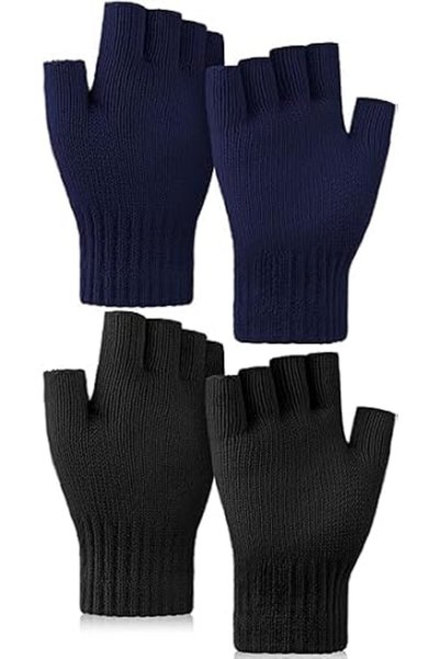 YRQX 2 Pairs Half Finger Gloves, Winter Knit Touchscreen Warm Stretchy Mitten...