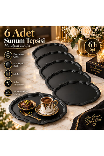 Midilli Home Dubyan 6'lı Paslanmaz Çelik Oval Kahve Sunum Tepsisi Servis Çay ...