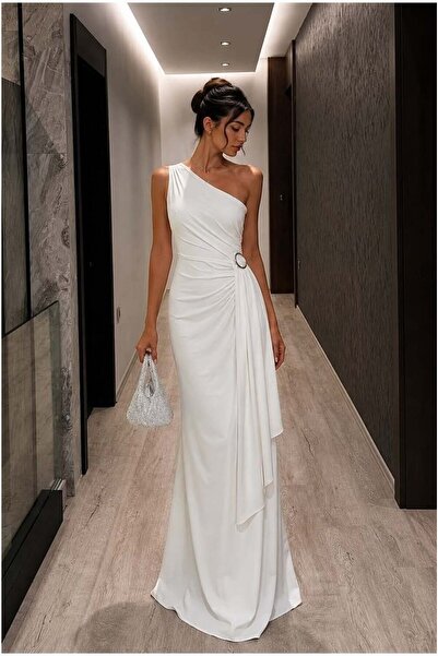 Store Kadın Sade Tek Omuz Kemerli Maxi Abiye Elbise