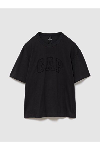 GAP Erkek Siyah Heavyweight Logo Relaxed Crop T-Shirt