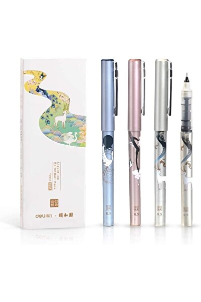 Deli Leven 4 Pack Black Rolling Ball Pens, Premium Fine Point 0.5mm Liquid In...