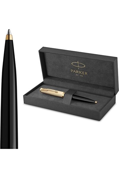 Parker 51 Ballpoint Pen | Deluxe Black Barrel With Gold Trim | Medium 18K Gol...