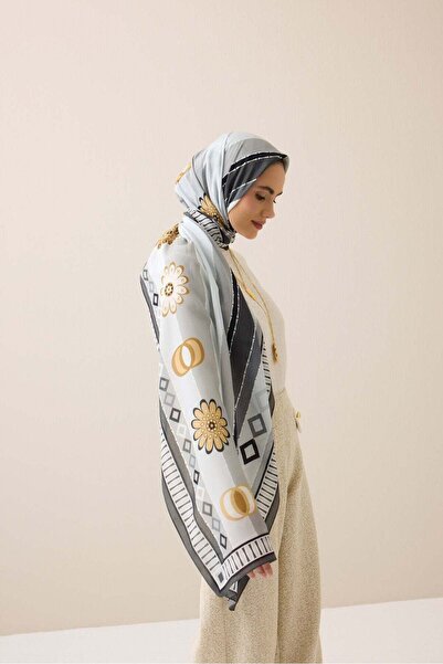 Imannoor Papatya Noor Gray Cotton Floş Shawl 70X210