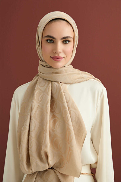 Imannoor Checkerboard Pattern Beige Naia Cotton Shawl 70X200