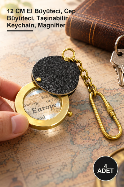 Yenilig 4pcs brass magnifying glass keychain - 12cm handheld magnifier, pocke...