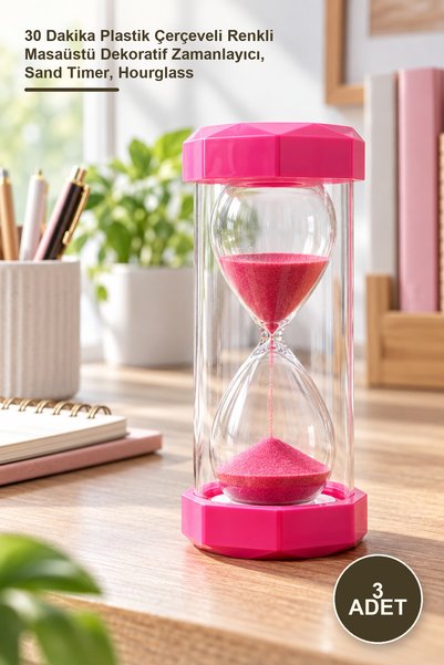 Yenilig 3 Adet Kum Saati – 30 Dakika Plastik Çerçeveli Renkli Masaüstü Dekoratif Zamanlayıcı, Sand Timer, Hourglass